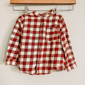 Zara Baby Red/Orange Checkered Button Up Long Sleeve. Size 12-18m